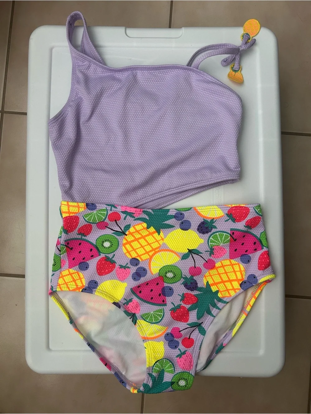 EUC Cat & Jack Girls' Tropical Smoothie Fruit Printed One Piece Swimsuit